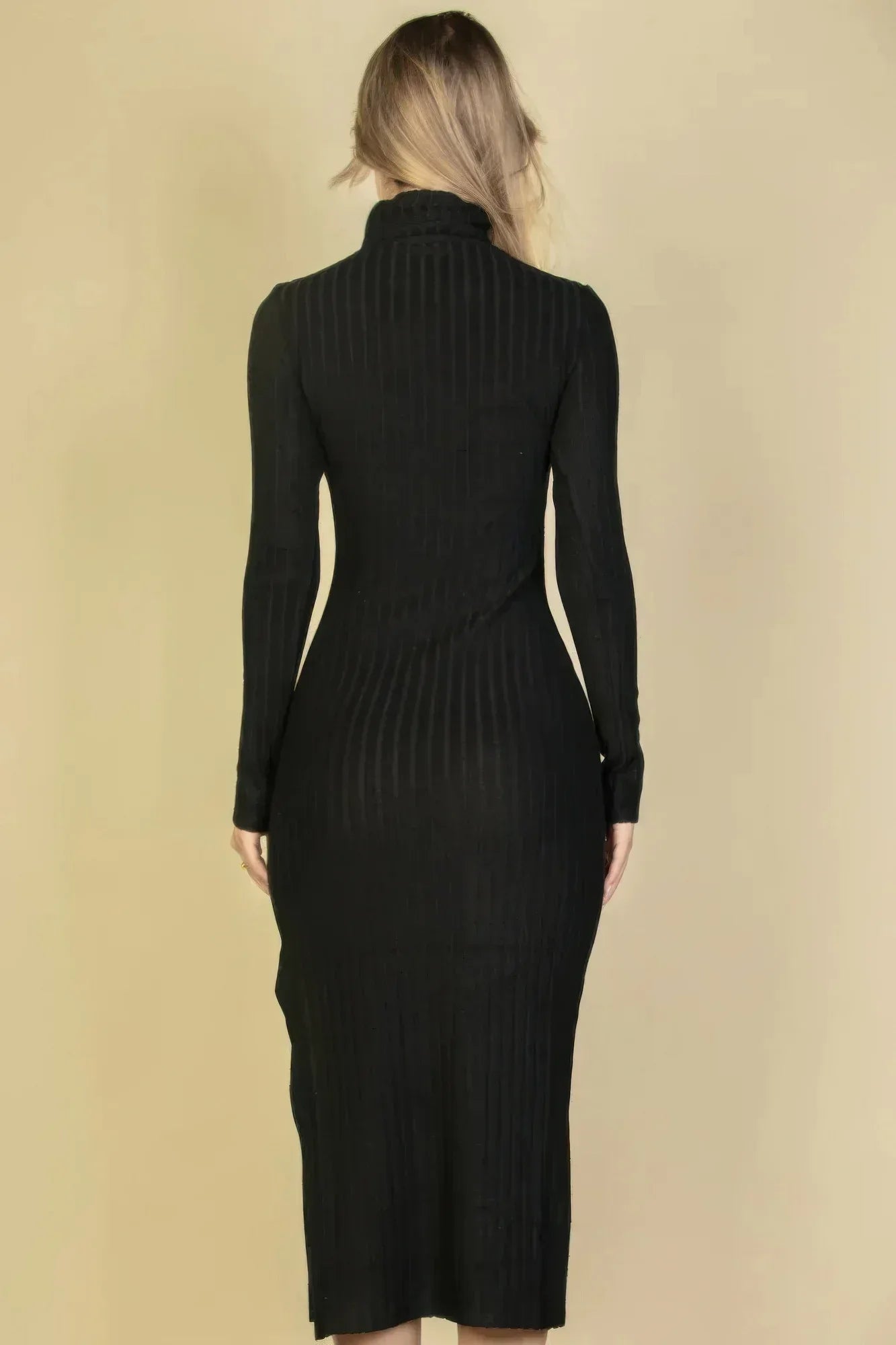 Sweater-knit Fuzzy Turtle Neck Split Thigh Dress | Mixtshop LLC