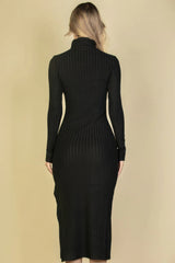 Sweater-knit Fuzzy Turtle Neck Split Thigh Dress | Mixtshop LLC
