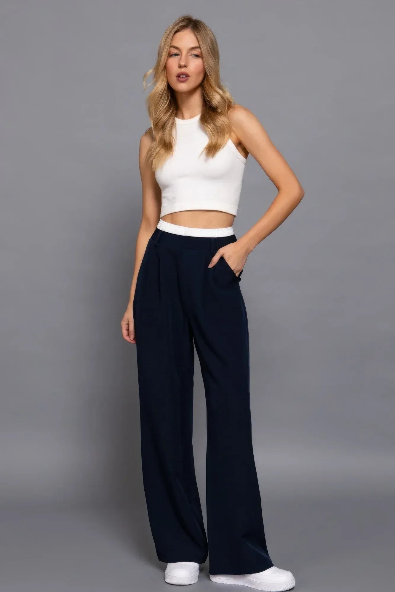 Contrast Waist Boxer Straight Long Pants Secondary image