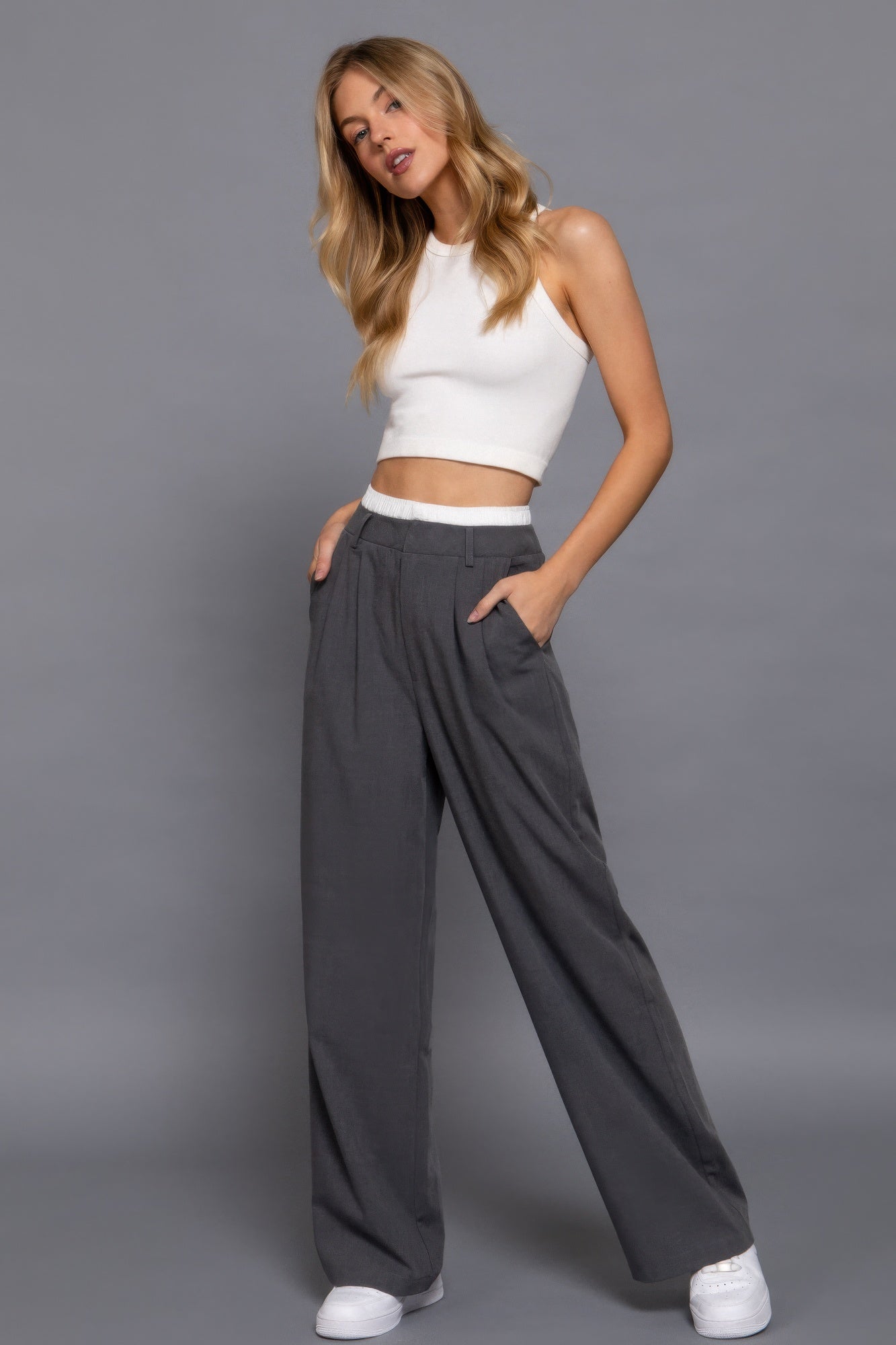 Contrast Waist Boxer Straight Long Pants | Mixtshop LLC