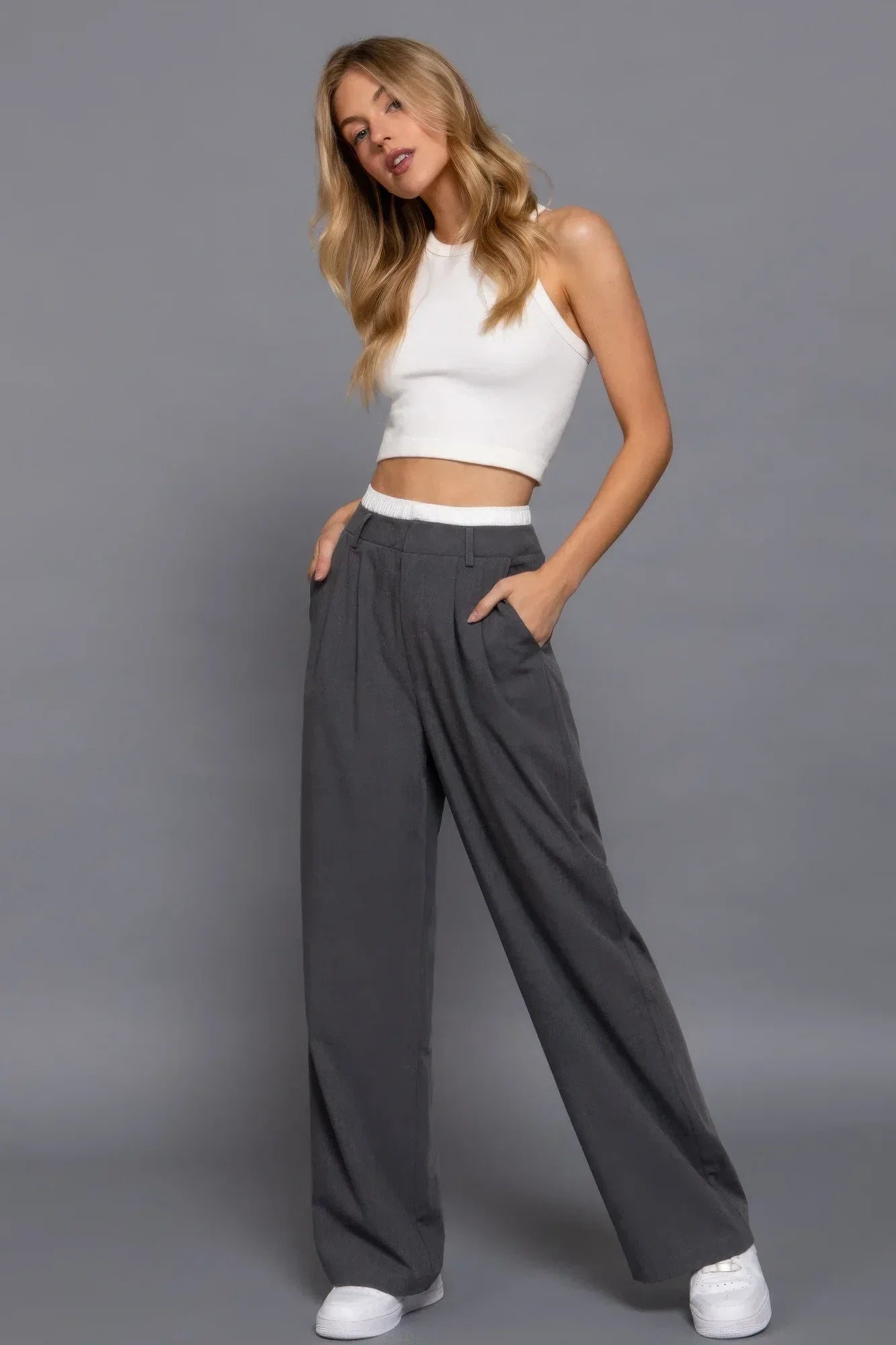 Contrast Waist Boxer Straight Long Pants Secondary image