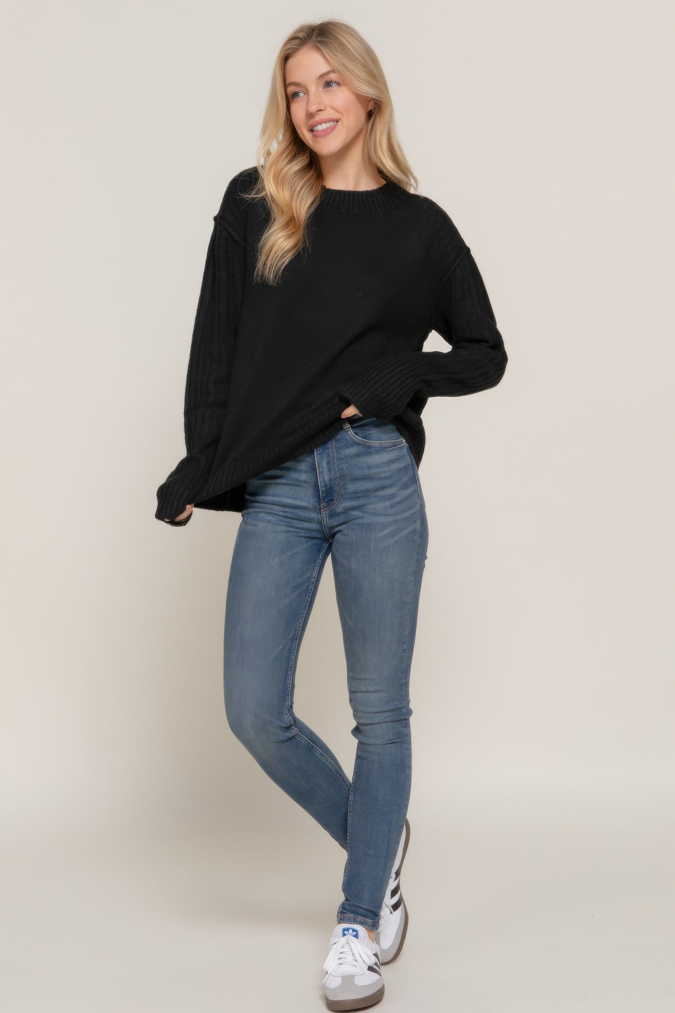 Long Slv Mock Neck Raised Seam Sweater | Mixtshop LLC