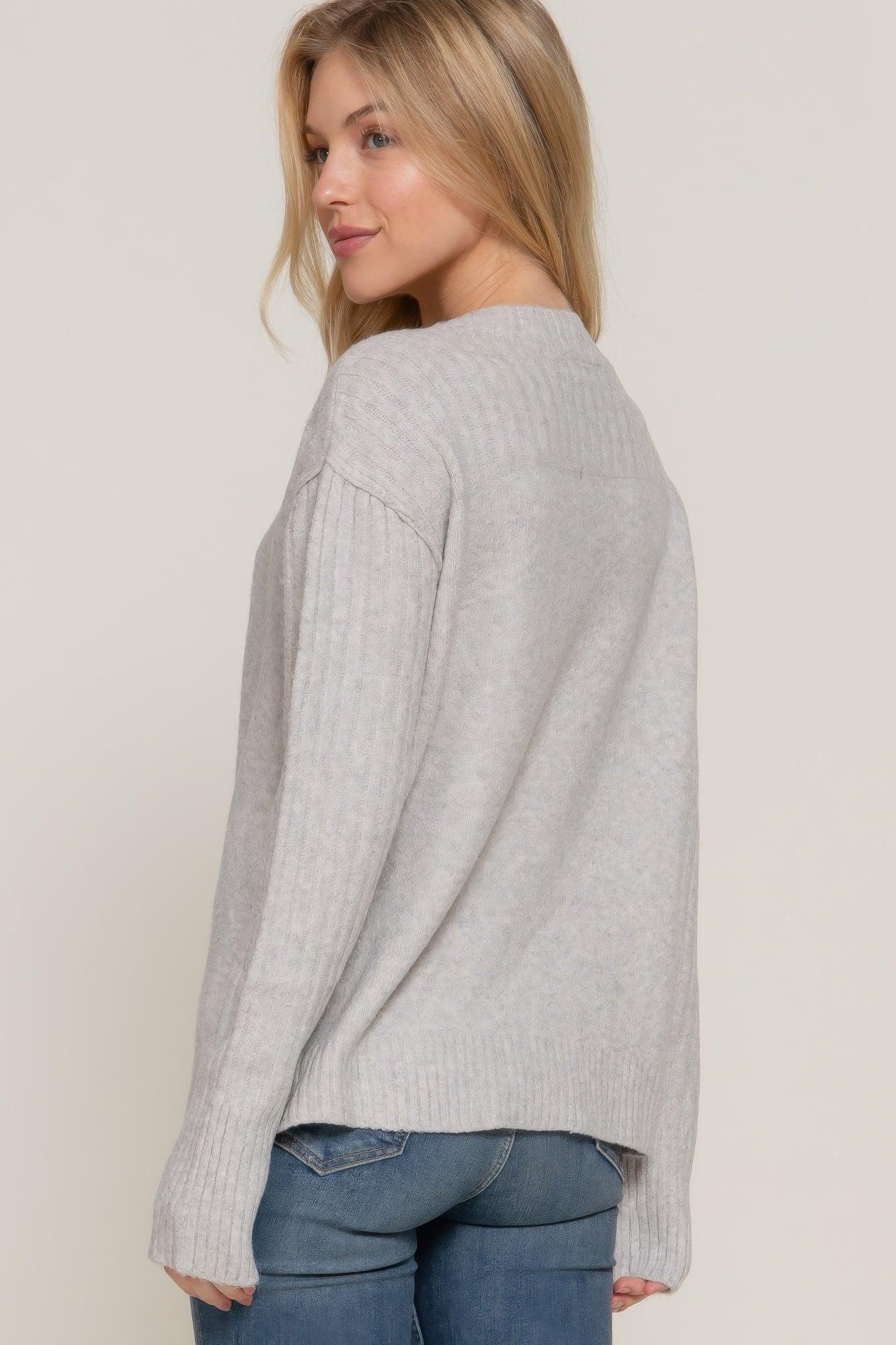 Long Slv Mock Neck Raised Seam Sweater | Mixtshop LLC