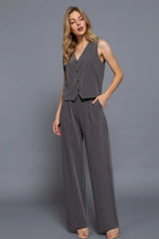 V-neckline Pin Stripe Woven Vest | Mixtshop LLC