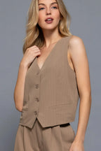 V-neckline Pin Stripe Woven Vest | Mixtshop LLC