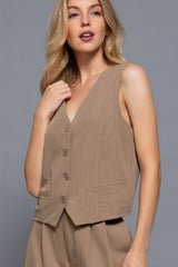 V-neckline Pin Stripe Woven Vest | Mixtshop LLC