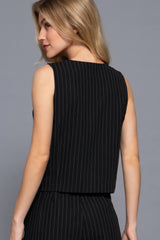 V-neckline Pin Stripe Woven Vest | Mixtshop LLC