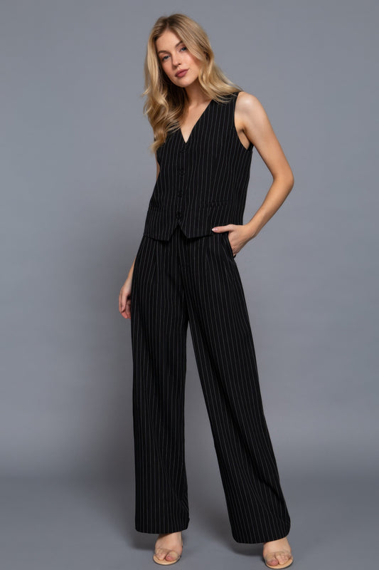 V-neckline Pin Stripe Woven Vest | Mixtshop LLC