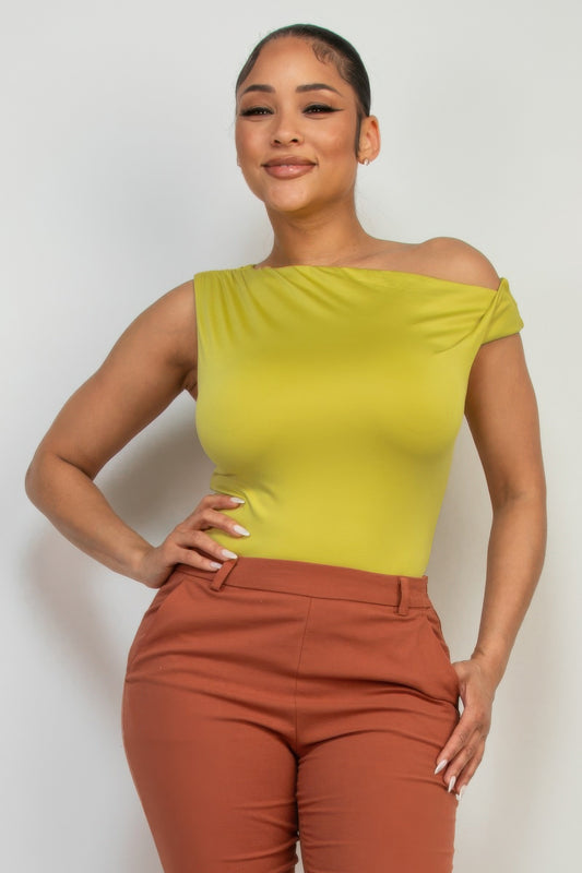 One-shoulder Twisted Detail Silky Top | Mixtshop LLC
