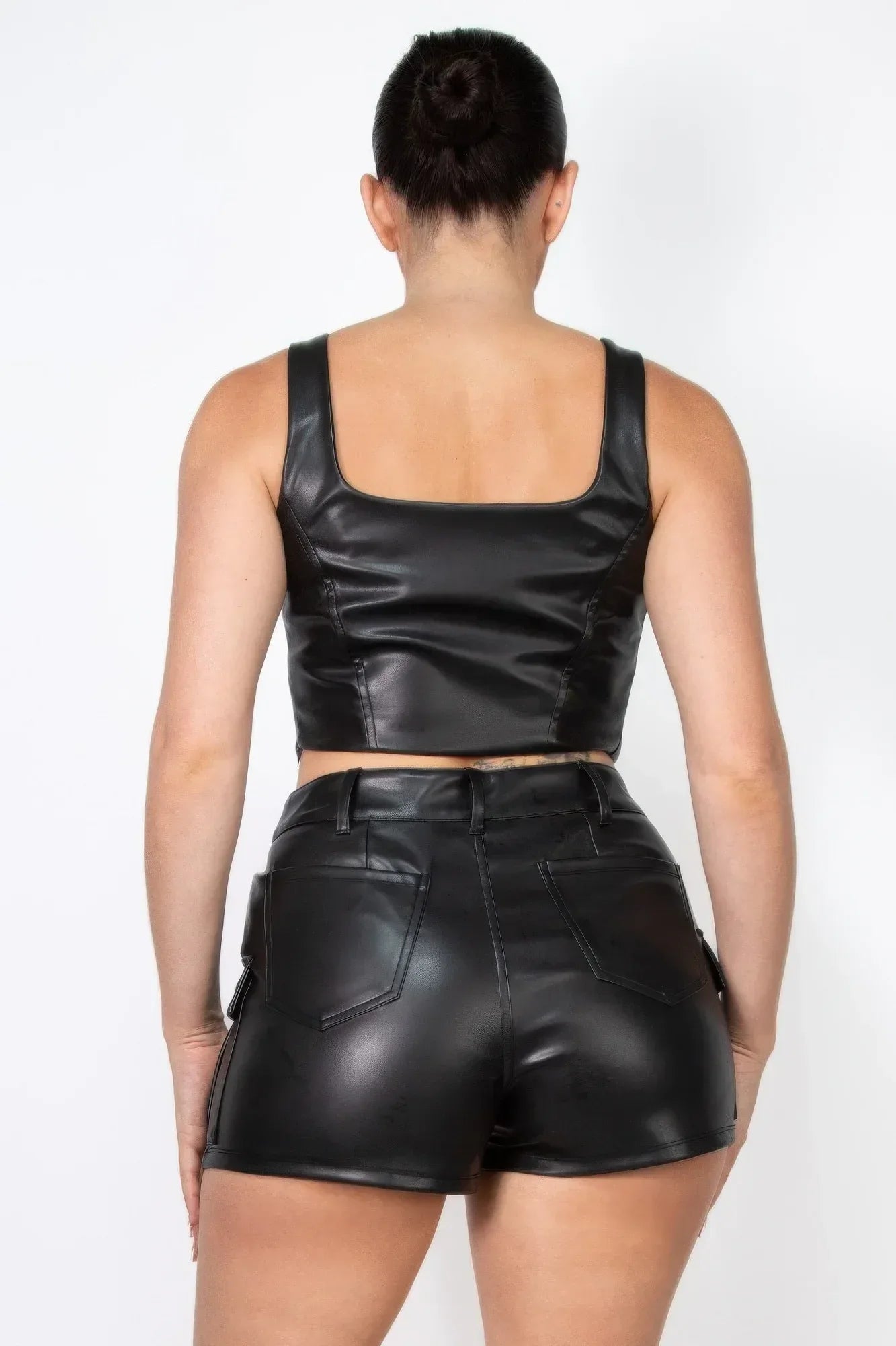Faux Leather Square Zippered Crop Top | Mixtshop LLC
