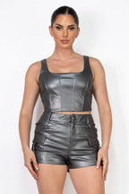 Faux Leather Square Zippered Crop Top | Mixtshop LLC