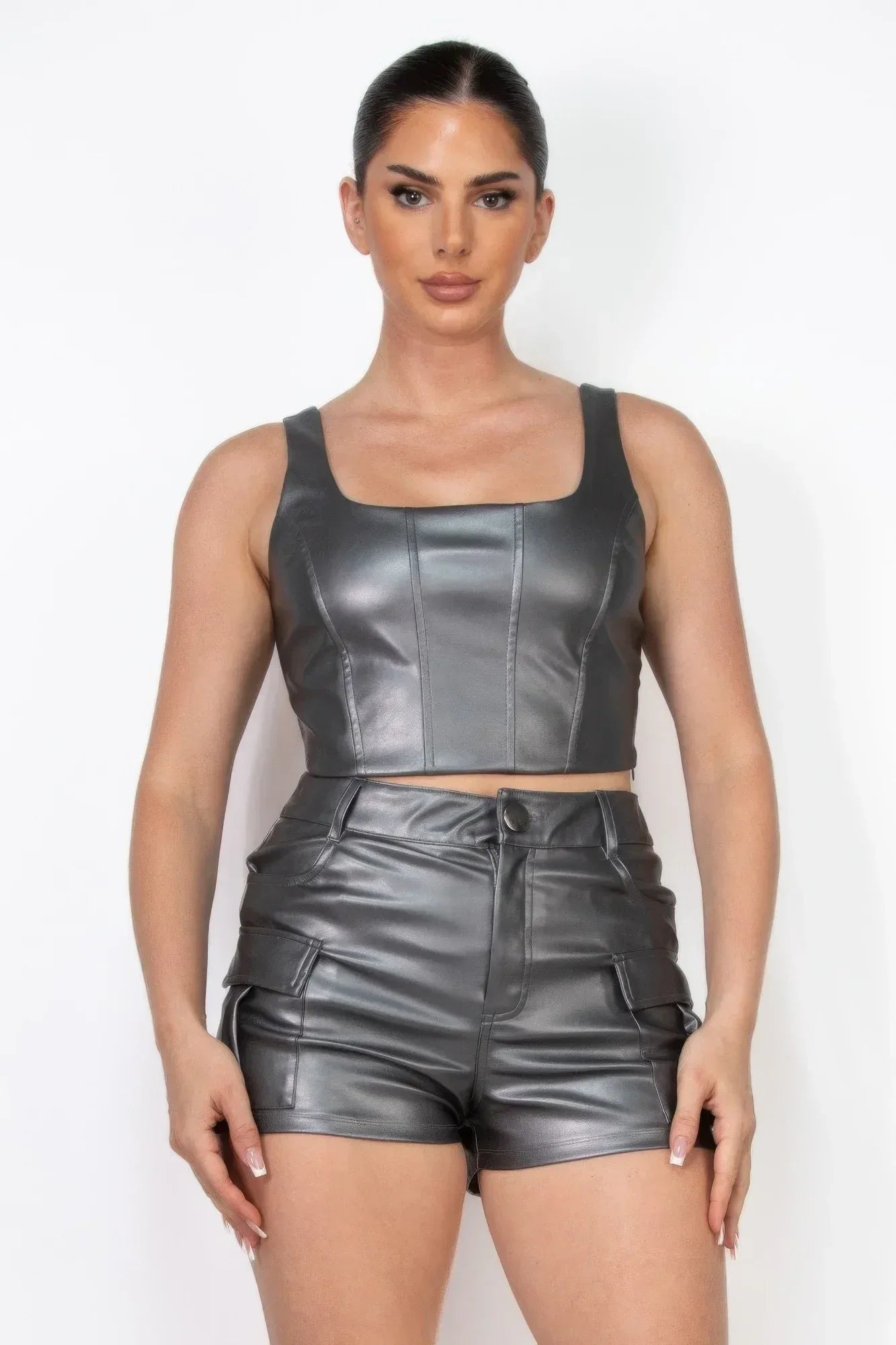 Faux Leather Square Zippered Crop Top | Mixtshop LLC
