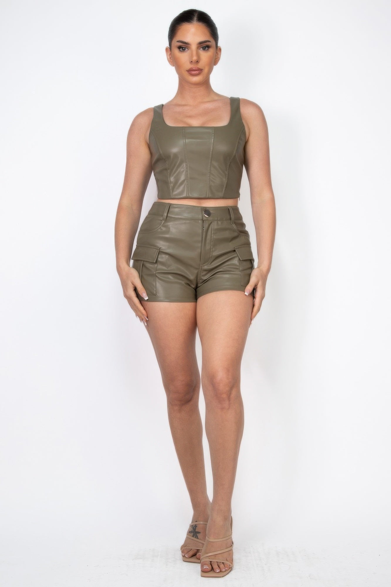 Faux Leather Square Zippered Crop Top Secondary image