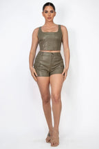 Faux Leather Square Zippered Crop Top | Mixtshop LLC