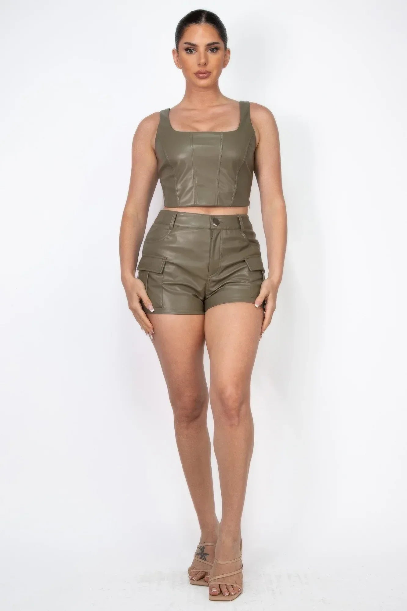 Faux Leather Square Zippered Crop Top | Mixtshop LLC