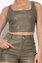 Faux Leather Square Zippered Crop Top | Mixtshop LLC