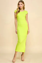 Crew Neck Cap Sleeve Rib W/ Lining Maxi Dress | Mixtshop LLC