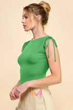 Ruching Shoulder Ribbed Top | Mixtshop LLC
