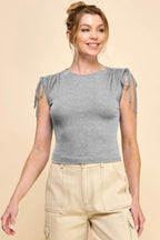 Ruching Shoulder Ribbed Top | Mixtshop LLC