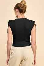 Ruching Shoulder Ribbed Top | Mixtshop LLC