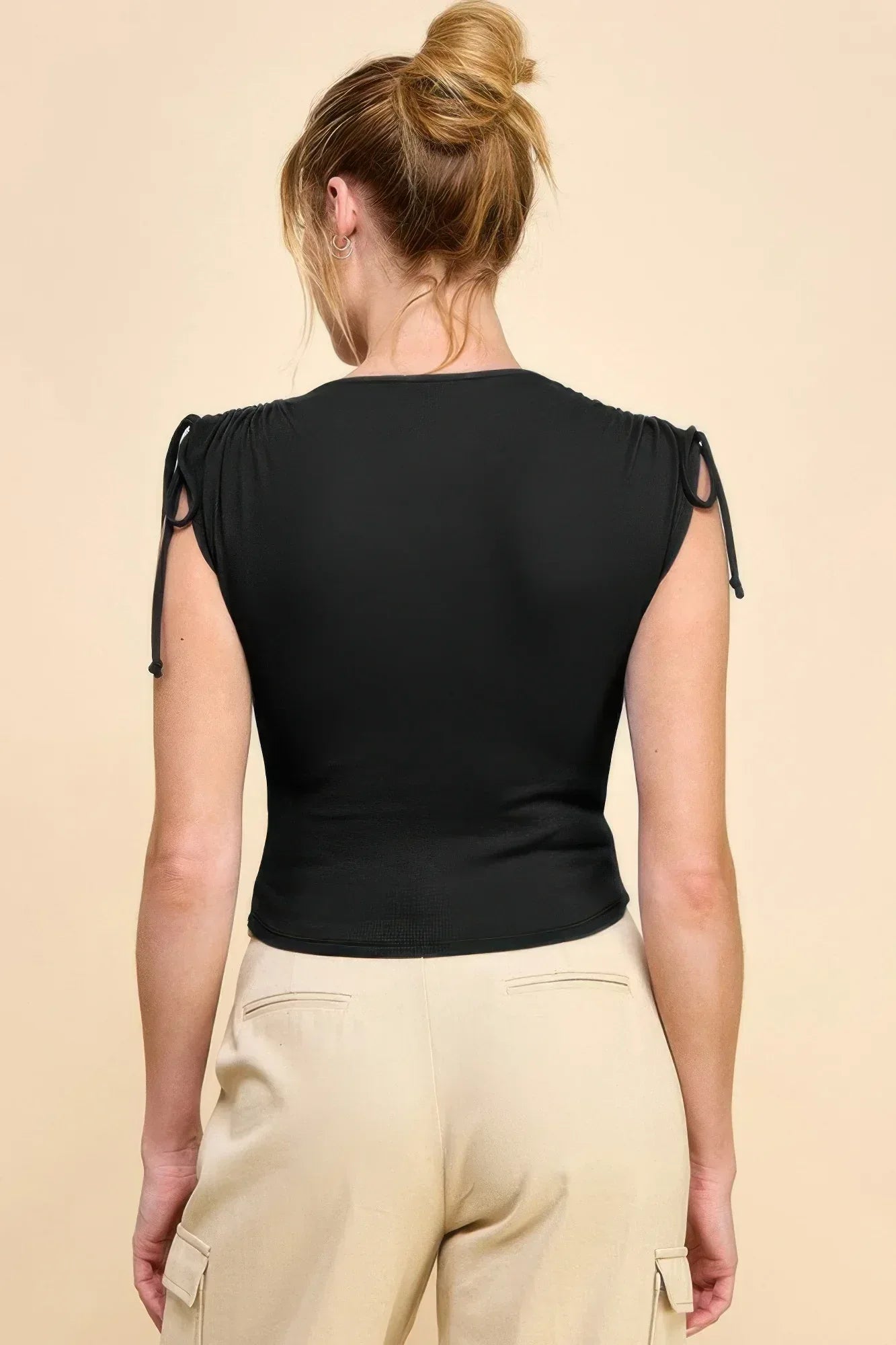 Ruching Shoulder Ribbed Top | Mixtshop LLC