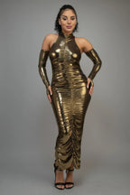 Metallic Ruched Dress With Sleeves | Mixtshop LLC
