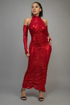 Metallic Ruched Dress With Sleeves | Mixtshop LLC