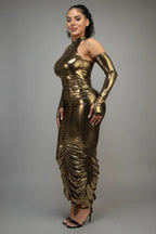 Metallic Ruched Dress With Sleeves | Mixtshop LLC