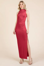 Back Cut Out Side Shirring Side Slit Maxi Dress | Mixtshop LLC