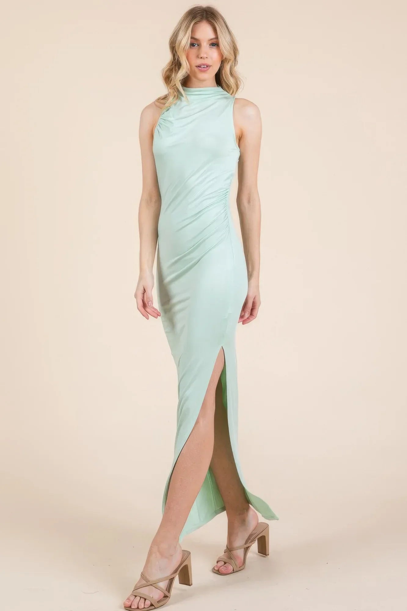 Back Cut Out Side Shirring Side Slit Maxi Dress Secondary image