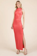 Back Cut Out Side Shirring Side Slit Maxi Dress | Mixtshop LLC