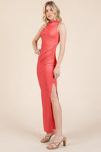 Back Cut Out Side Shirring Side Slit Maxi Dress | Mixtshop LLC