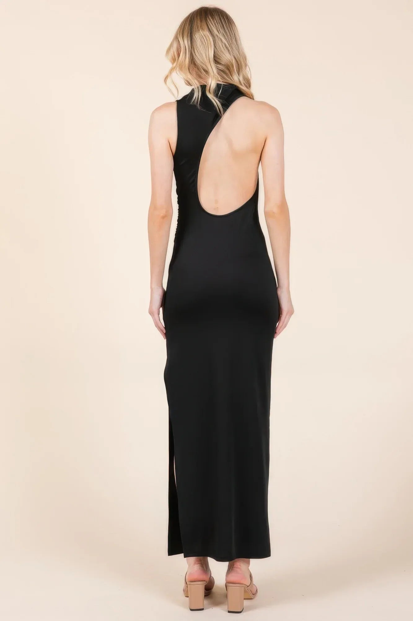 Back Cut Out Side Shirring Side Slit Maxi Dress | Mixtshop LLC