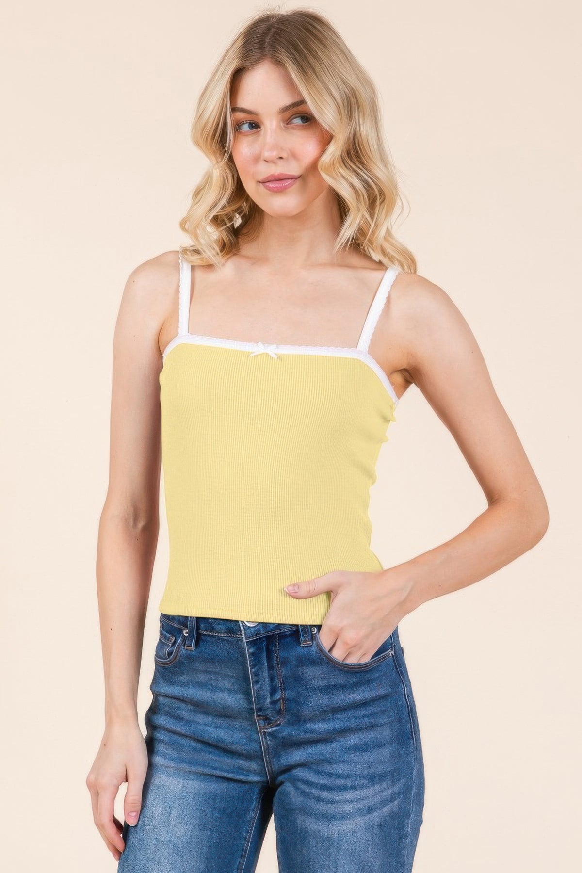 Scallop Edge Detail Cami Top W/ Bow Detail | Mixtshop LLC