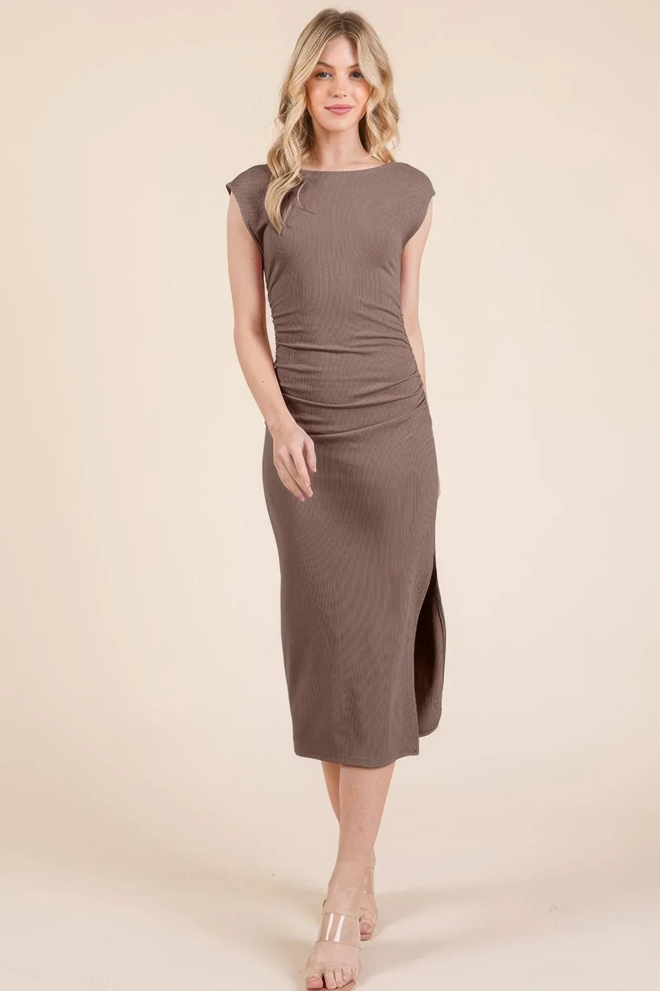 Cap Sleeve Boatneck Open Back Midi Dress | Mixtshop LLC Main image