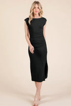 Cap Sleeve Boatneck Open Back Midi Dress | Mixtshop LLC