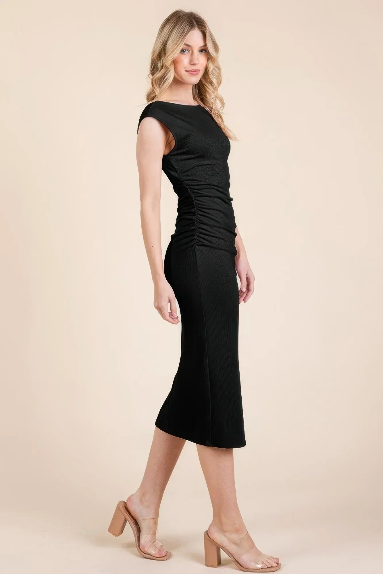 Cap Sleeve Boatneck Open Back Midi Dress Secondary image
