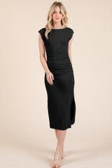 Cap Sleeve Boatneck Open Back Midi Dress | Mixtshop LLC
