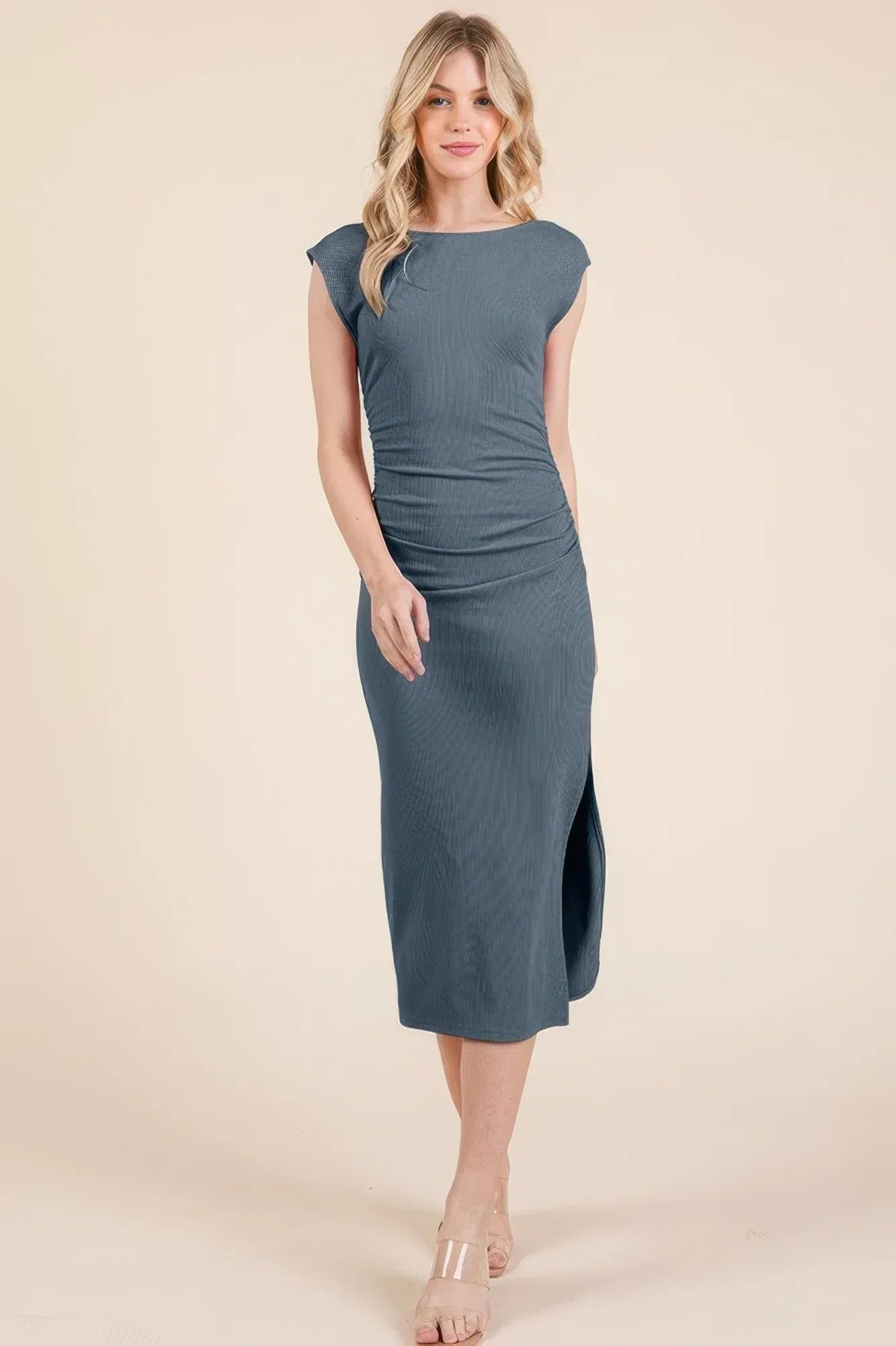 Cap Sleeve Boatneck Open Back Midi Dress | Mixtshop LLC Main image