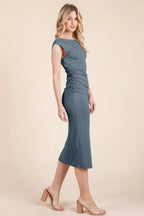 Cap Sleeve Boatneck Open Back Midi Dress | Mixtshop LLC