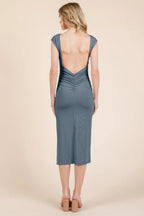Cap Sleeve Boatneck Open Back Midi Dress | Mixtshop LLC