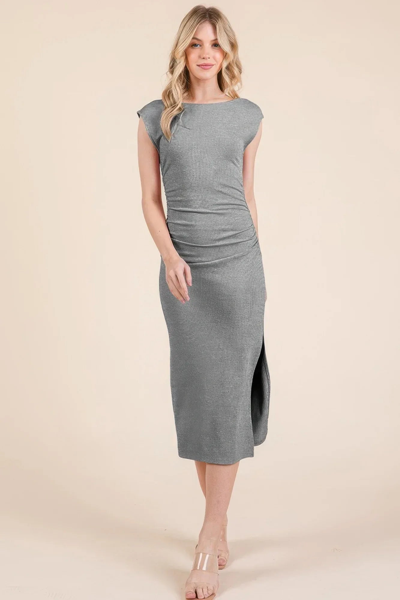 Cap Sleeve Boatneck Open Back Midi Dress | Mixtshop LLC Main image
