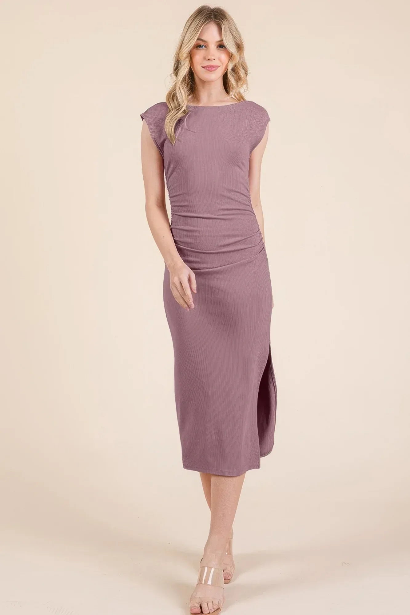 Cap Sleeve Boatneck Open Back Midi Dress | Mixtshop LLC Main image