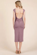 Cap Sleeve Boatneck Open Back Midi Dress | Mixtshop LLC
