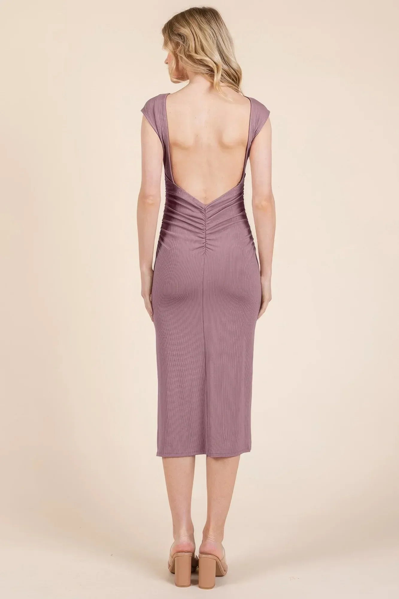 Cap Sleeve Boatneck Open Back Midi Dress | Mixtshop LLC