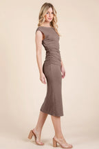 Cap Sleeve Boatneck Open Back Midi Dress | Mixtshop LLC