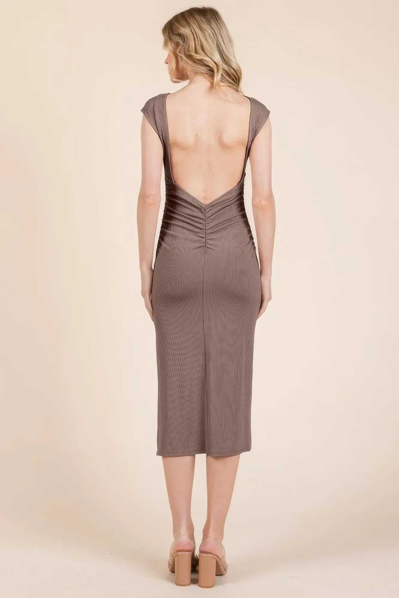 Cap Sleeve Boatneck Open Back Midi Dress | Mixtshop LLC
