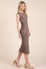 Cap Sleeve Boatneck Open Back Midi Dress | Mixtshop LLC