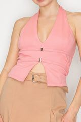 Halter Neck Buckled Open-back Top | Mixtshop LLC