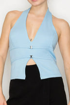 Halter Neck Buckled Open-back Top | Mixtshop LLC
